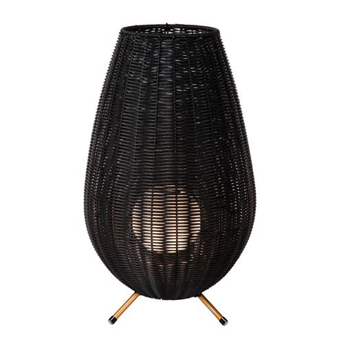 Lucide COLIN IP44 - Lampe de table Rechargeable Intérieur/Extérieur - Batterie/Piles - LED 3 StepDim - 1x3W 3000K - IP44 - Noir - allumé