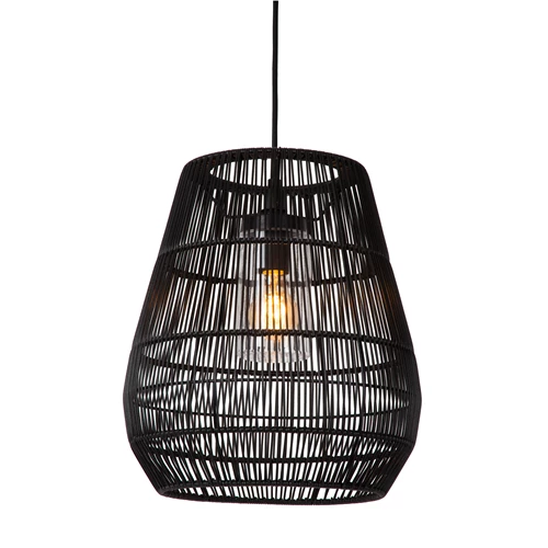 Lucide NERIDA - Pendelleuchten Innen/Außen - Ø 35 cm - 1xE27 - IP44 - Schwarz - eingeschaltet