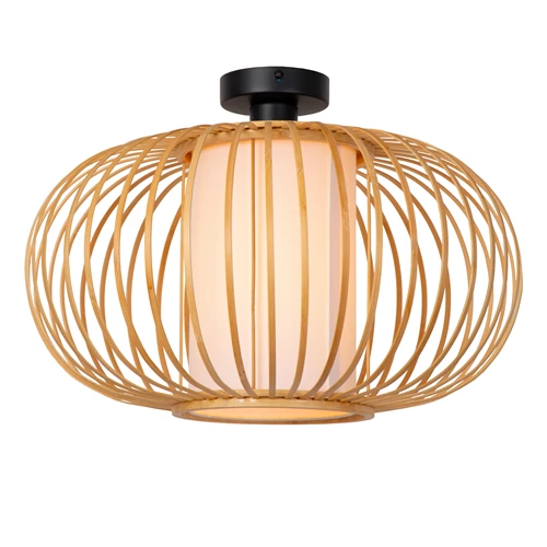 Lucide THULINE - Flush ceiling light - Ø 45 cm - 1xE27 - Light Wood Look - Essential - turned on 2