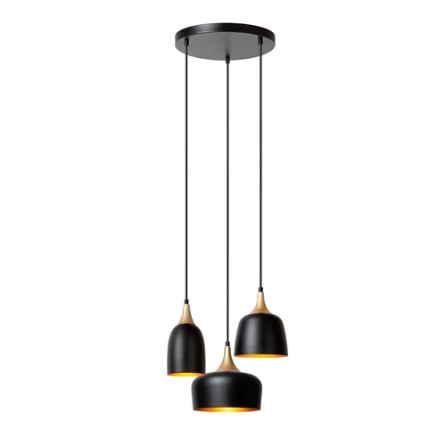 Lucide CHAYANNE - Suspension - Ø 30 cm - 3xE14 - Noir - allumé
