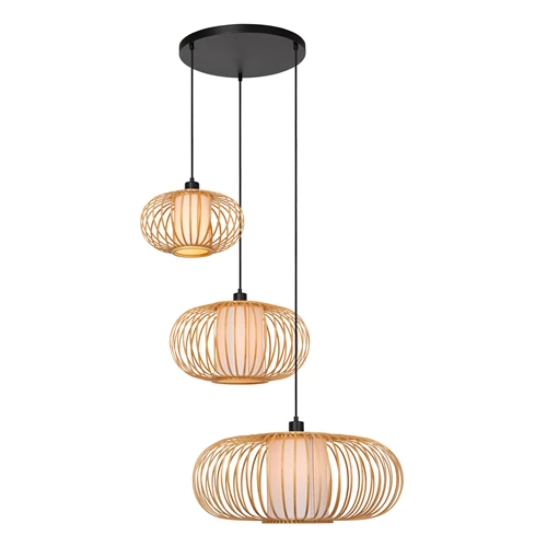 Lucide THULINE - Pendant light - 1xE27 - Light Wood Look - Essential - turned on 2