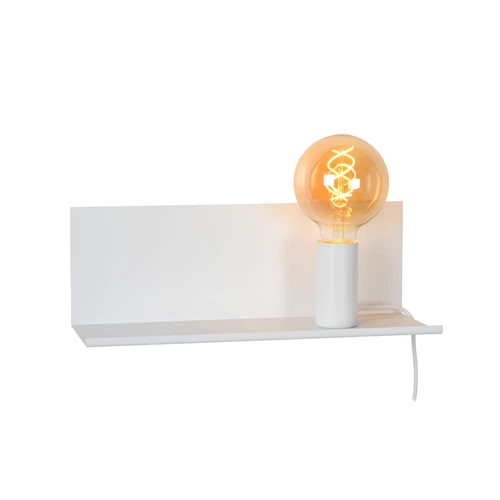 Lucide SEBO - Bedlamp / Wandlamp - 1xE27 - Wit - aangezet 1