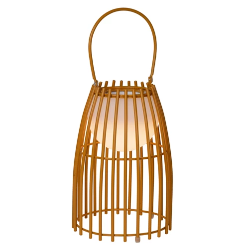 Lucide FJARA - Lámpara de mesa Recargable Dentro/Fuera - Batería/acumulador - Ø 17,5 cm - LED 3 StepDim - 1x0,3W 3000K - IP44 - Marrón - encendido 3