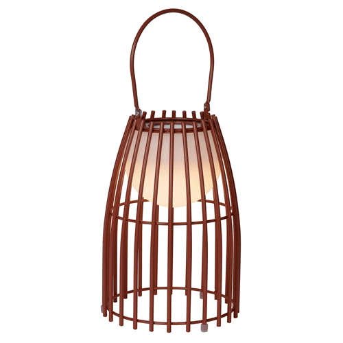 Lucide FJARA - Oplaadbare Tafellamp Binnen/Buiten - Accu/Batterij - Ø 17,5 cm - LED 3 StepDim - 1x0,3W 3000K - IP44 - Roest bruin - aangezet 7