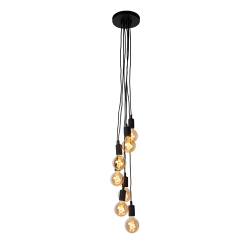 Lucide FIX - Hanglamp - 7xE27 - Zwart - aangezet