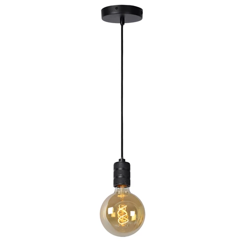 Lucide JOVA - Lámpara colgante - Ø 10 cm - 1xE27 - Negro - encendido