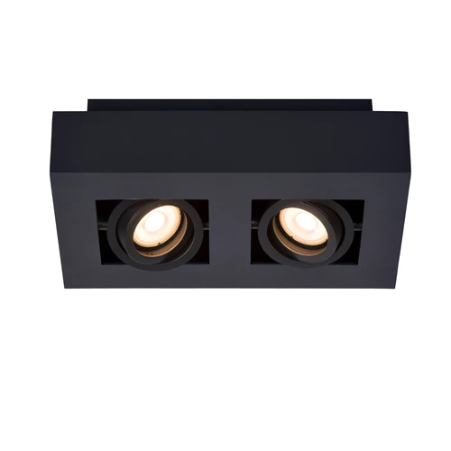 Lucide XIRAX - Ceiling spotlight - LED Dim to warm - GU10 - 2x5W 2200K/3000K - Black - turned on