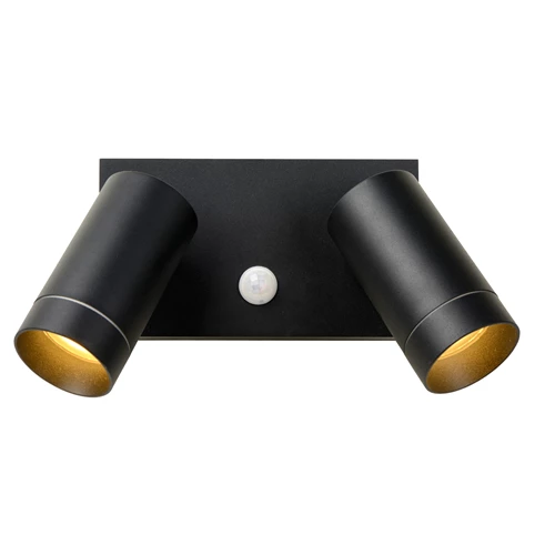 Lucide TAYLOR - Wandspot / Wandlamp Binnen/Buiten - 2xGU10 - IP54 - Bewegingssensor - Zwart - aangezet