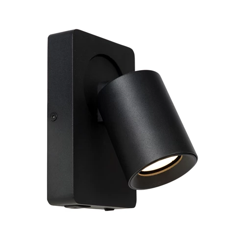 Lucide NIGEL - Bedside lamp / Wall light - LED Dim to warm - CCT - GU10 (MR16) - 1x5W 2200K/3000K - With USB charging point - Black - turned on