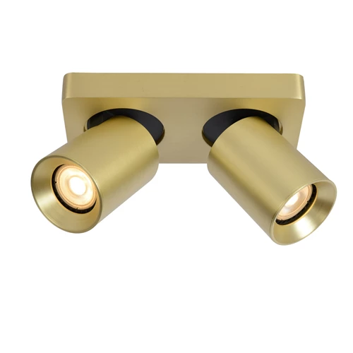 Lucide NIGEL - Spot plafond - LED Dim to warm - GU10 - 2x5W 2200K/3000K - Or Mat / Laiton - allumé 2