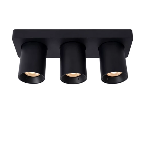 Lucide NIGEL - Spot plafond - LED Dim to warm - GU10 - 3x5W 2200K/3000K - Noir - allumé