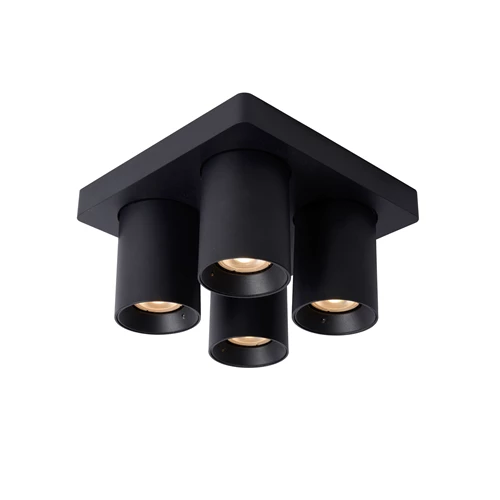 Lucide NIGEL - Spot plafond - LED Dim to warm - GU10 - 4x5W 2200K/3000K - Noir - allumé