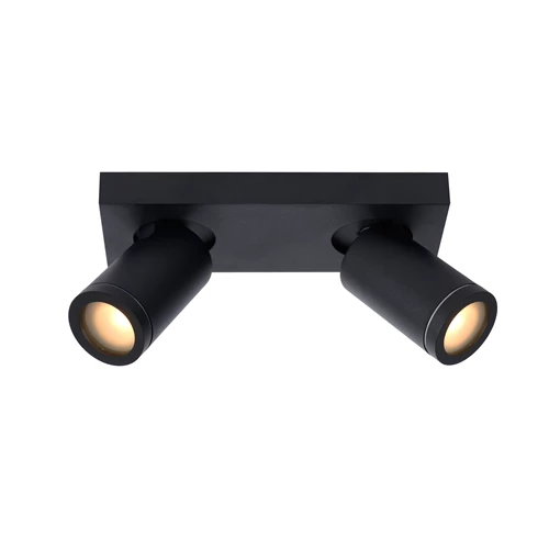 Lucide TAYLOR - Spot plafond Salle de bains - LED Dim to warm - GU10 - 2x5W 2200K/3000K - IP44 - Noir - allumé