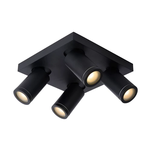 Lucide TAYLOR - Plafondspot Badkamer - LED Dim to warm - GU10 - 4x5W 2200K/3000K - IP44 - Zwart - aangezet