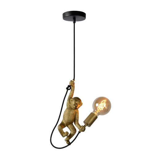 Lucide EXTRAVAGANZA CHIMP - Suspension - Ø 17,6 cm - 1xE27 - Noir - allumé