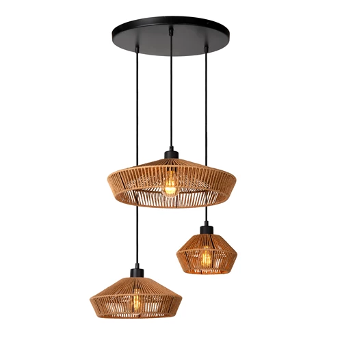 Lucide YUNKAI - Pendelleuchten - Ø 60 cm - 3xE27 - Natürlich - eingeschaltet 2