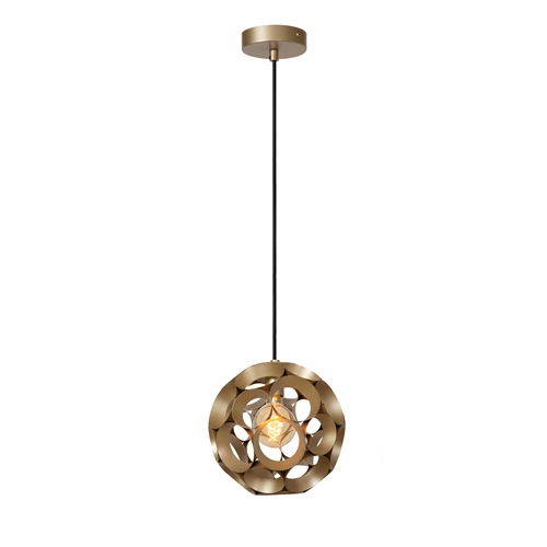 Lucide HANNELORE - Hanglamp - Ø 30 cm - 1xE27 - Mat Goud / Messing - aangezet 2