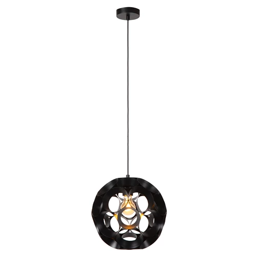Lucide HANNELORE - Hanglamp - Ø 30 cm - 1xE27 - Zwart - aangezet