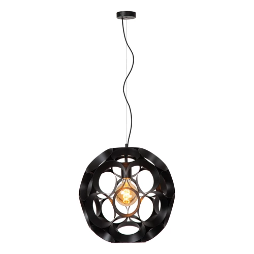 Lucide HANNELORE - Hanglamp - Ø 40 cm - 1xE27 - Zwart - aangezet