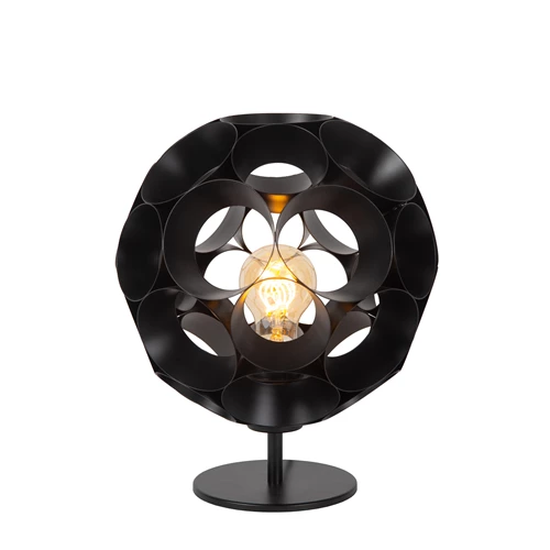 Lucide HANNELORE - Tafellamp - Ø 25 cm - 1xE27 - Zwart - aangezet