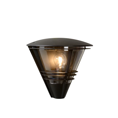 Lucide LIVIA - Wandlamp Binnen/Buiten - 1xE27 - IP44 - Zwart - aangezet