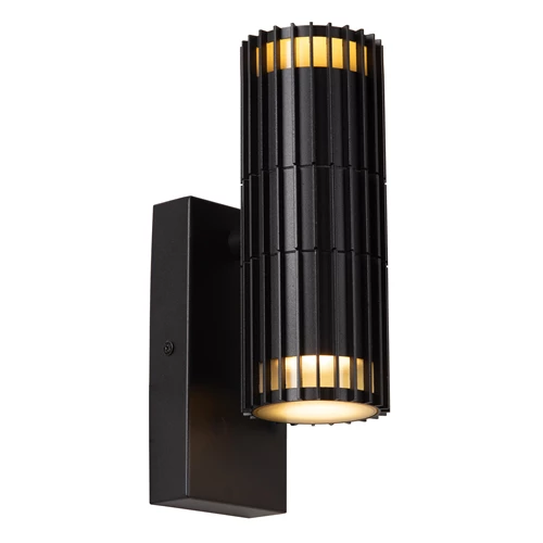 Lucide TIMBALA - Wandspot / Wandlamp Binnen/Buiten - 2xGU10 - IP44 - Zwart | Essential - aangezet