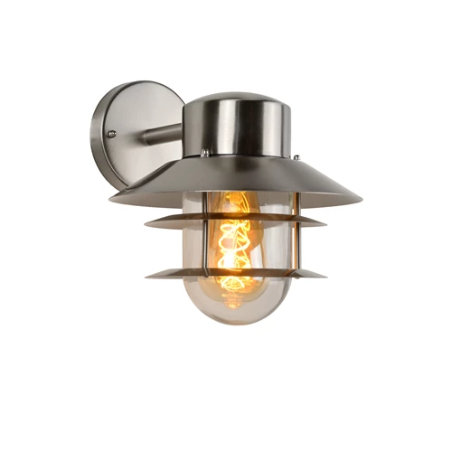 Lucide ZICO - Wall light Indoor/Outdoor - Ø 21,8 cm - 1xE27 - IP44 - Satin Chrome - turned on 2