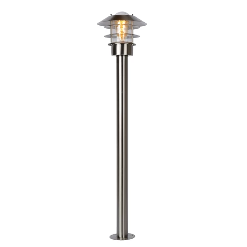 Lucide ZICO - Lamp post - Ø 21,8 cm - 1xE27 - IP44 - Satin Chrome - turned on 2