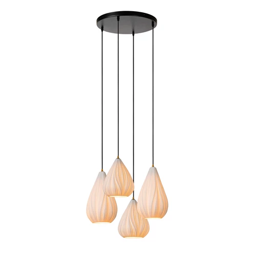 Lucide CINZIA - Pendant light - Ø 55,5 cm - 4xE27 - White - turned on 1