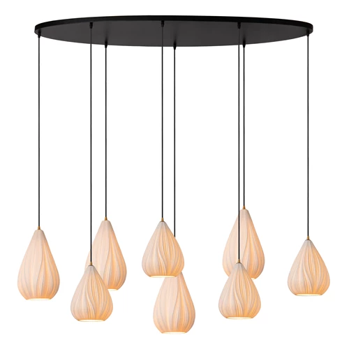 Lucide CINZIA - Pendant light - 8xE27 - White - turned on 1