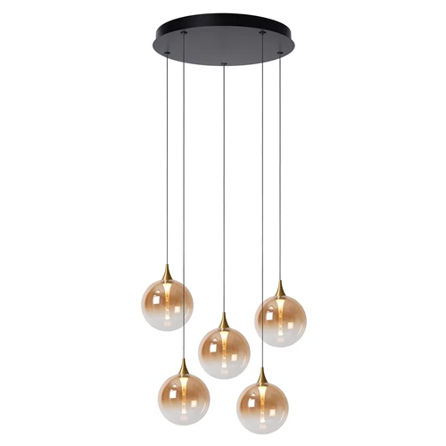 Lucide GISELA - Hanglamp - Ø 48 cm - LED Dimb. - 5x3,8W 2700K - Amber | Premium - aangezet 2