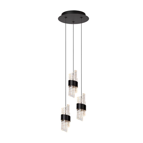 Lucide KLIGANDE - Suspension - Ø 25 cm - LED Dim. - 3x8W 2700K - Noir - allumé