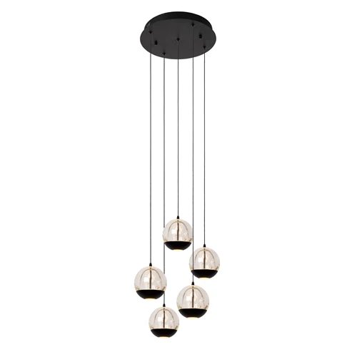 Lucide SENTUBAL - Suspension - Ø 35 cm - LED Dim. - 5x5,2W 2700K - Noir - allumé
