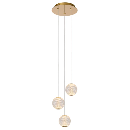 Lucide CINTRA - Pendelleuchten - Ø 25 cm - LED Dim. - 3x4,7W 2700K - Transparent - eingeschaltet