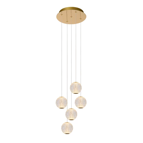 Lucide CINTRA - Lámpara colgante - Ø 32 cm - LED Regul. - 5x4,7W 2700K - Transparente - encendido