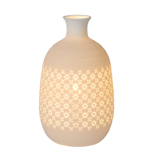 Lucide TIESSE - Lampe de table - Ø 15,4 cm - 1xE14 - Blanc - allumé 1