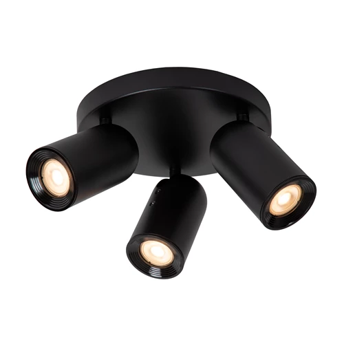 Lucide PUNCH - Plafondspot - Ø 21 cm - 3xGU10 - Zwart - aangezet