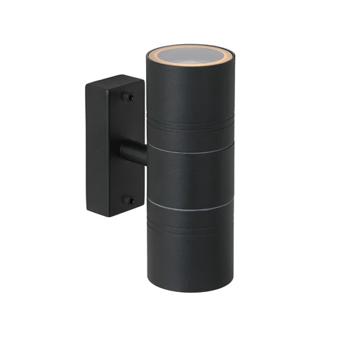 Lucide ARNE-LED - Foco de pared / Lámpara de pared Dentro/Fuera - Ø 6,3 cm - LED - GU10 - 2x5W 2700K - IP44 - Negro - encendido