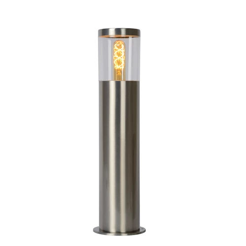 Lucide FEDOR - Bollard light - 1xE27 - IP44 - Satin Chrome - turned on 2