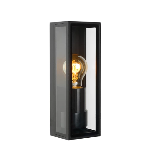 Lucide DUKAN - Lámpara de pared Dentro/Fuera - 1xE27 - IP65 - Negro - encendido