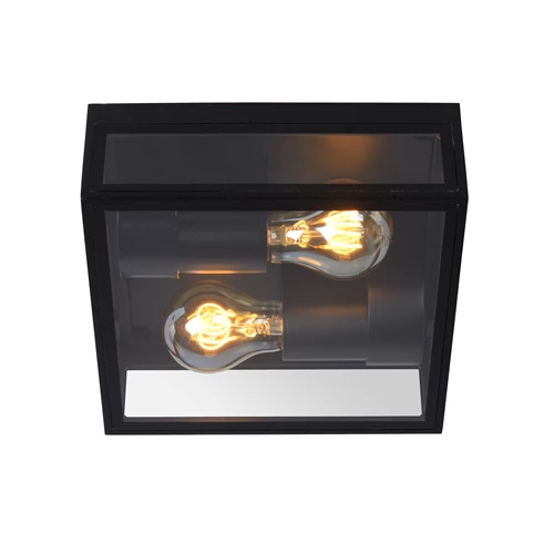 Lucide DUKAN - Flush ceiling light Indoor/Outdoor - 2xE27 - IP65 - Black - turned on