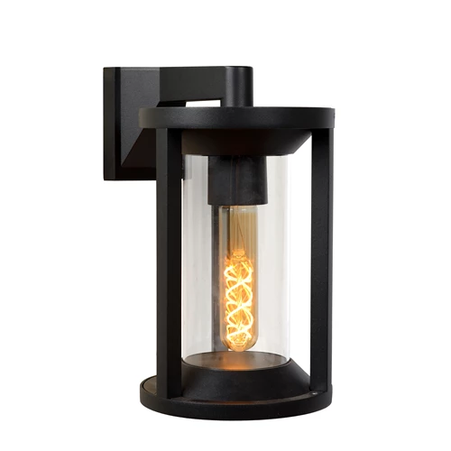 Lucide CADIX - Applique murale Intérieur/Extérieur - 1xE27 - IP65 - Noir - allumé