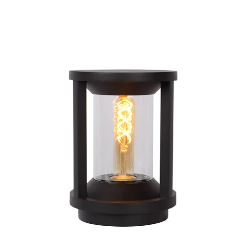 Lucide CADIX - Borne extérieur - Ø 16 cm - 1xE27 - IP65 - Noir - allumé