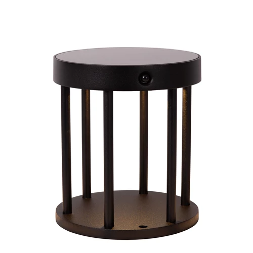 Lucide JACKSON - Borne extérieur- Énergie Solaire - Ø 16 cm - LED Dim. - 1x2W 3000K - IP54- Détecteur De Mouvement & Jour/Nuit - Noir - allumé