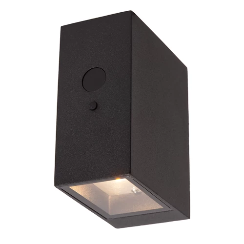 Lucide BOLTON - Wall light Indoor/Outdoor- Solar - LED Dim. - 1x1W 3000K - IP54 - Motion & Day/Night Sensor - Black - turned on