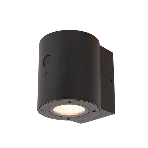 Lucide PERTH - Applique murale- Énergie Solaire - Ø 9 cm - LED Dim. - 1x1W 2850K/3150K - IP65- Détecteur De Mouvement & Jour/Nuit - Noir - allumé