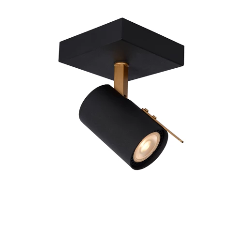 Lucide GRONY - Plafondspot - LED Dim to warm - GU10 - 1x5W 2200K/3000K - Zwart - aangezet