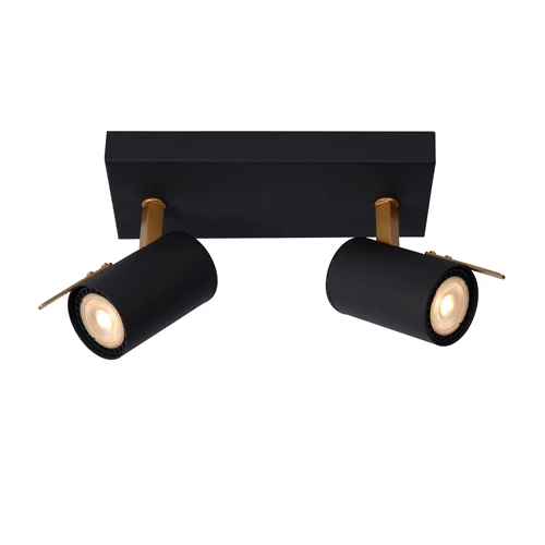 Lucide GRONY - Spot plafond - LED Dim to warm - GU10 - 2x5W 2200K/3000K - Noir - allumé