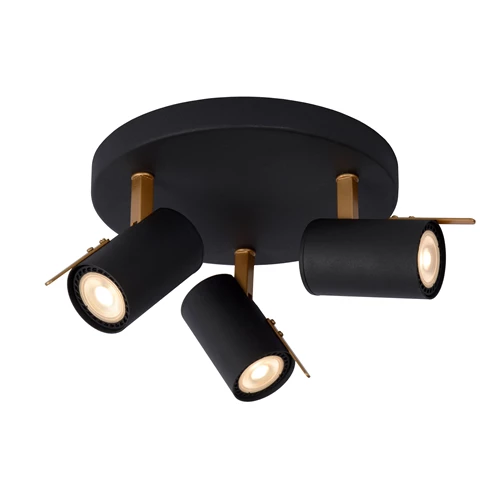 Lucide GRONY - Spot plafond - LED Dim to warm - GU10 - 3x5W 2200K/3000K - Noir - allumé