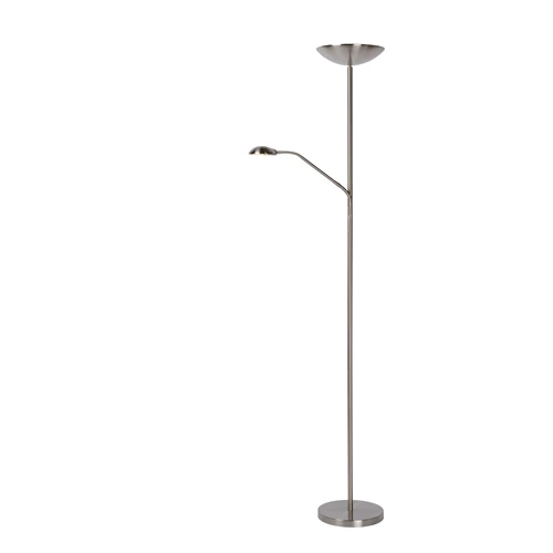 Lucide ZENITH - Floor reading lamp - LED Dim. - 3000K - Satin Chrome - turned on 2